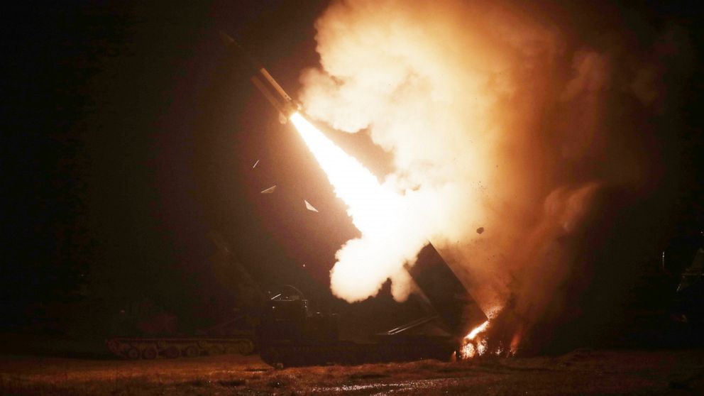 In this photo provided by South Korea Defense Ministry, an Army Tactical Missile System or ATACMS, missile is fired during a joint military drill between U.S. and South Korea at an undisclosed location in South Korea, Wednesday, Oct. 5, 2022. The Joi